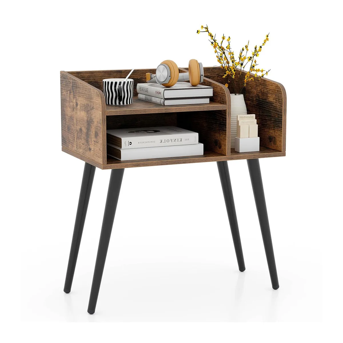 SlickBlue SlickBlue Mid Century Modern Nightstand with Open Shelves Brown — product photo