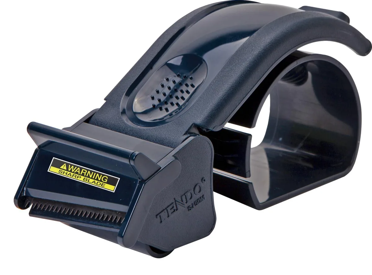 Navy tape dispenser with matte black finish and ergonomic urethane handle
