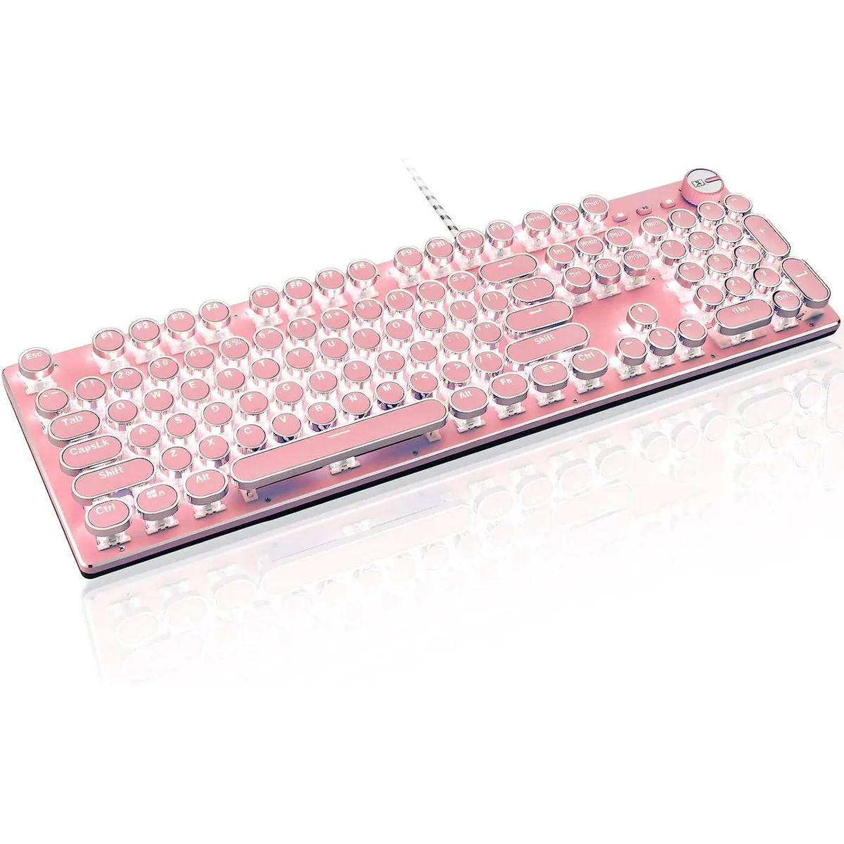 LexonElec Typewriter Retro Wired Mechanical Gaming Keyboard Ink 104-Key Blue Switch Knob Control — product photo