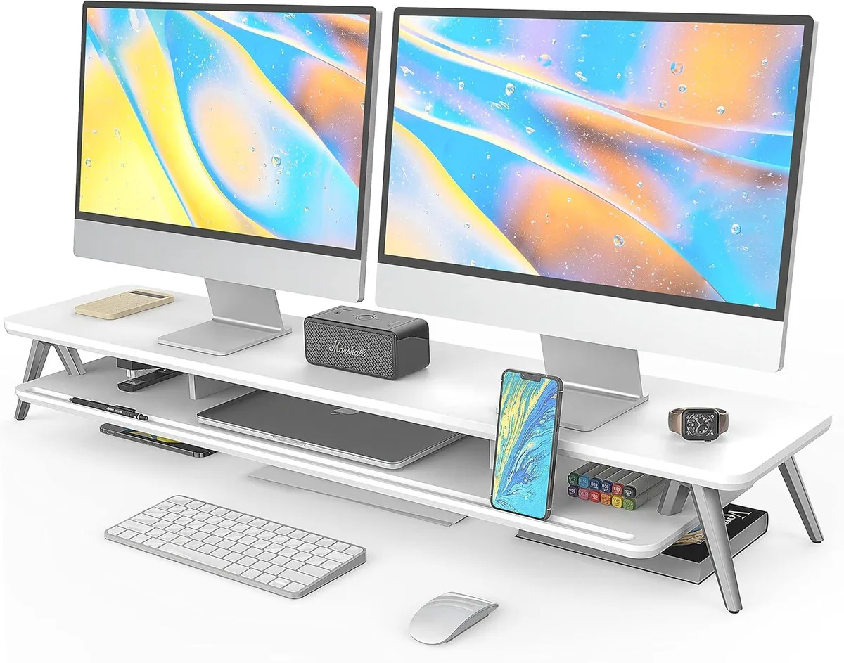 PISKEKAT PISKEKAT 42.5" Dual Monitor Stand Rack 88lbs/40kg 5.5"H .7" MDF Aluminum — product photo
