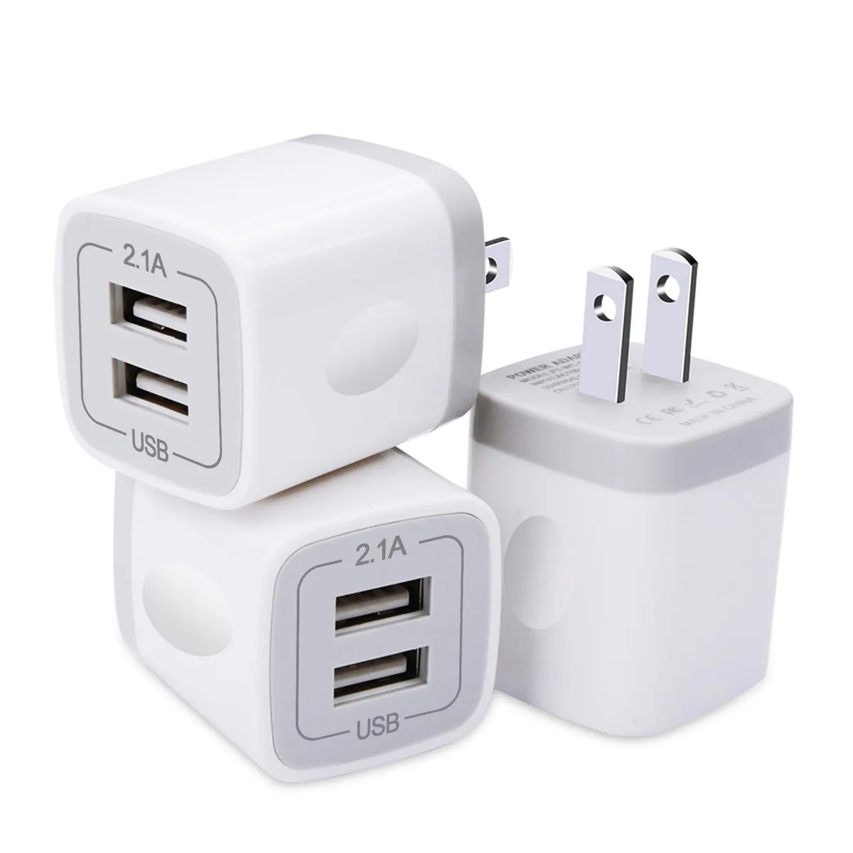  GiGreen PT-WC-13 USB Wall Charger 3 Pack White 5V 2.1A Dual Port — product photo