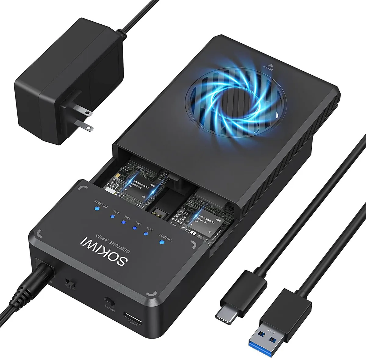 BFKK BFKK NVMe M.2 Duplicator Dual-Bay 10Gbps USB 3.1 Gen 2 hard drive adapter — product photo