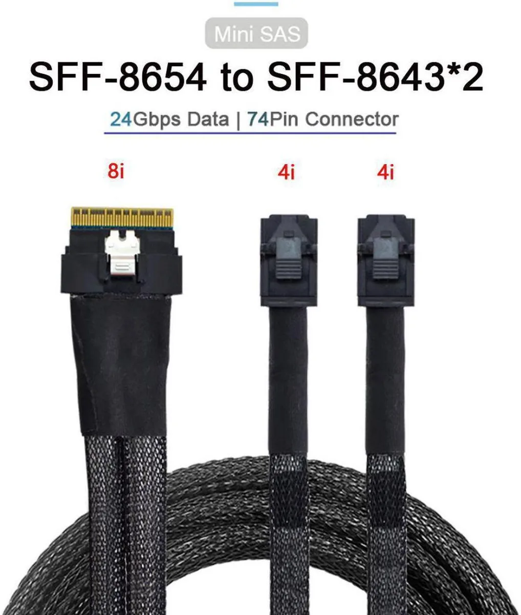 Vszerda Vszerda SFF-8654 8i 74pin to Dual SFF-8643 4i Mini SAS HD Cable 50cm — product photo