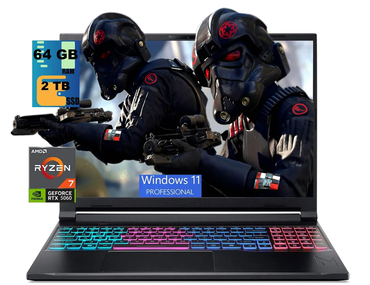 Acer America Acer Nitro V 16S gaming laptop 16 180Hz Ryzen 7 260 RTX 5060 64GB 2TB — product photo