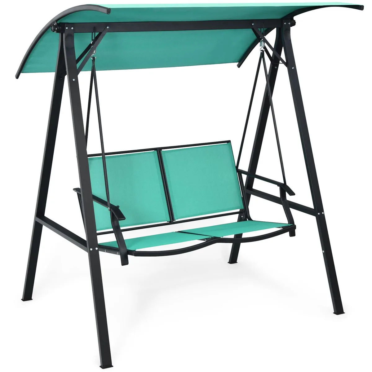 SlickBlue SlickBlue 2-Seat Steel Hanging Swing Loveseat Turquoise 60x44x65 in — product photo
