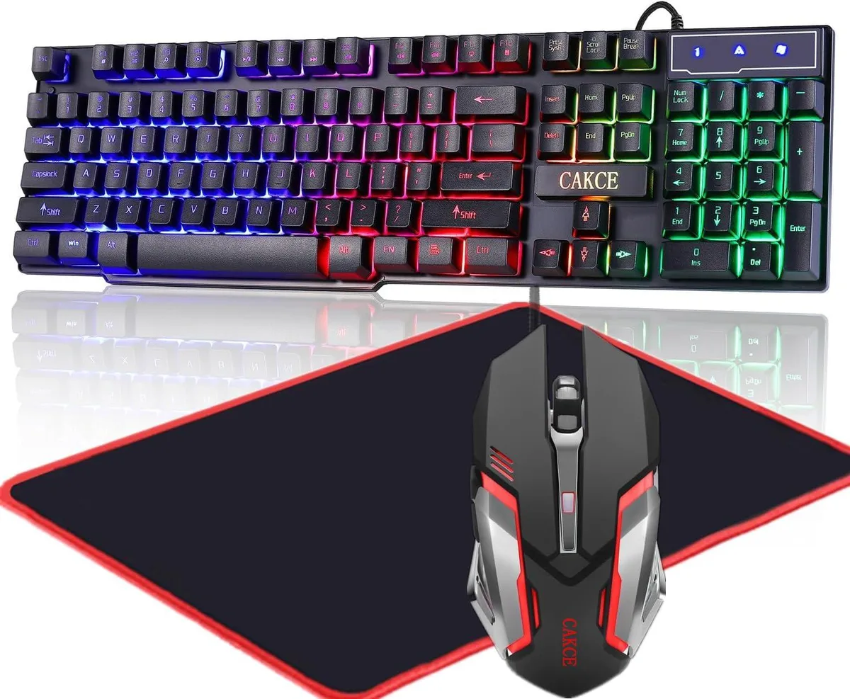 Cakce Gaming Keyboard & Mouse Combo USB Wired RGB 104 Keys 11.8" Pad — product photo