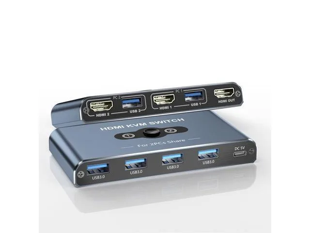 LORDWORLD LORDWORLD KVM Switch 2 Computers 1 Monitor 4K 60Hz HDMI USB 3.0 Grey — product photo