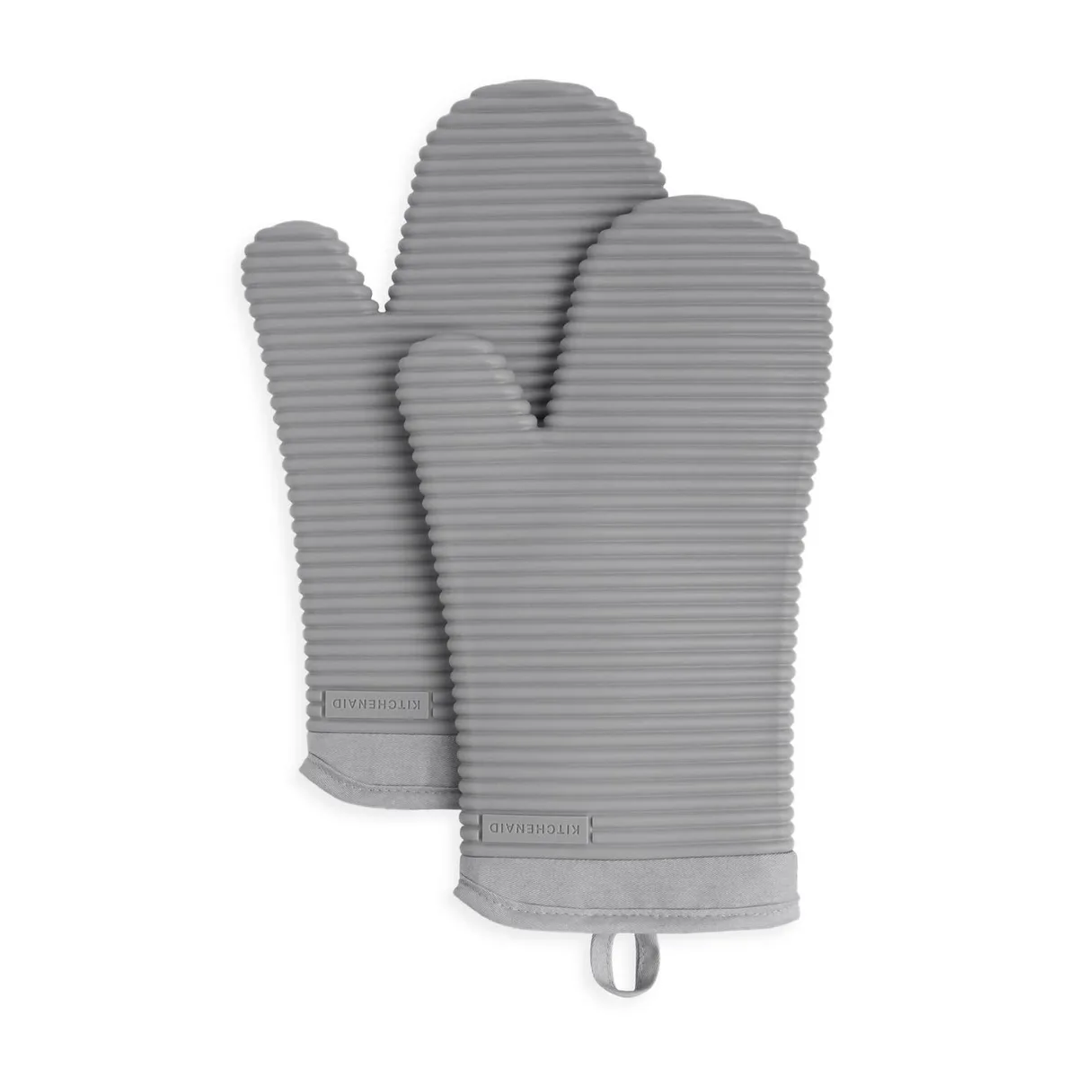  KitchenAid Ribbed Soft Silicone Oven Mitt 2-Pack Grey 7.5"x13 — product photo
