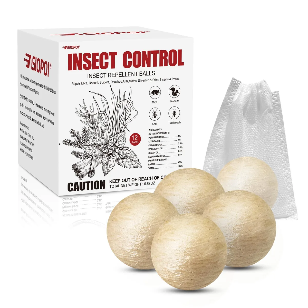Pack of peppermint-scented repellent balls in pouches