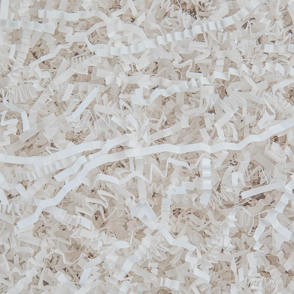 White crinkle-cut paper shred in a 4.5oz bag