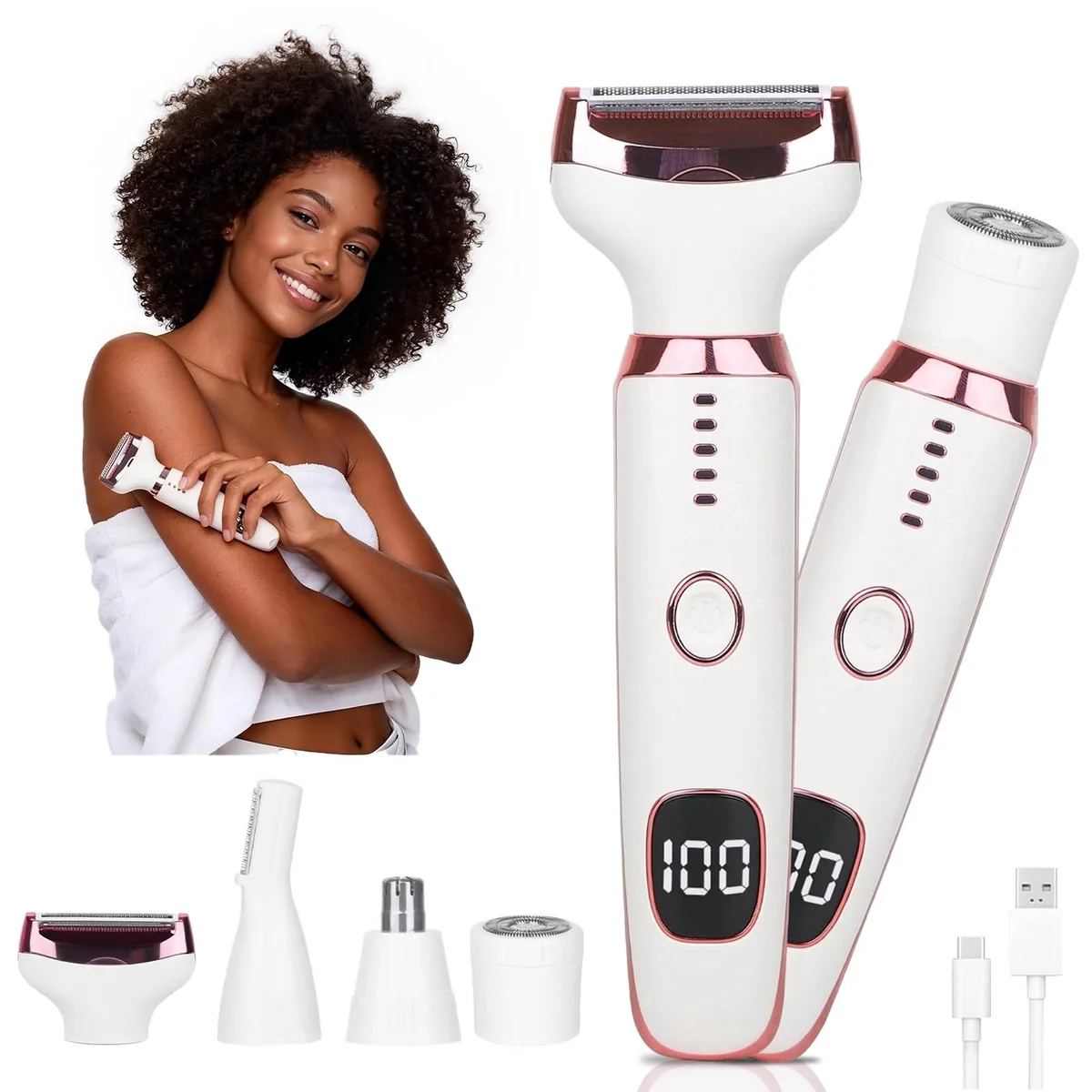 Pink cordless electric shaver with foil head and LED display