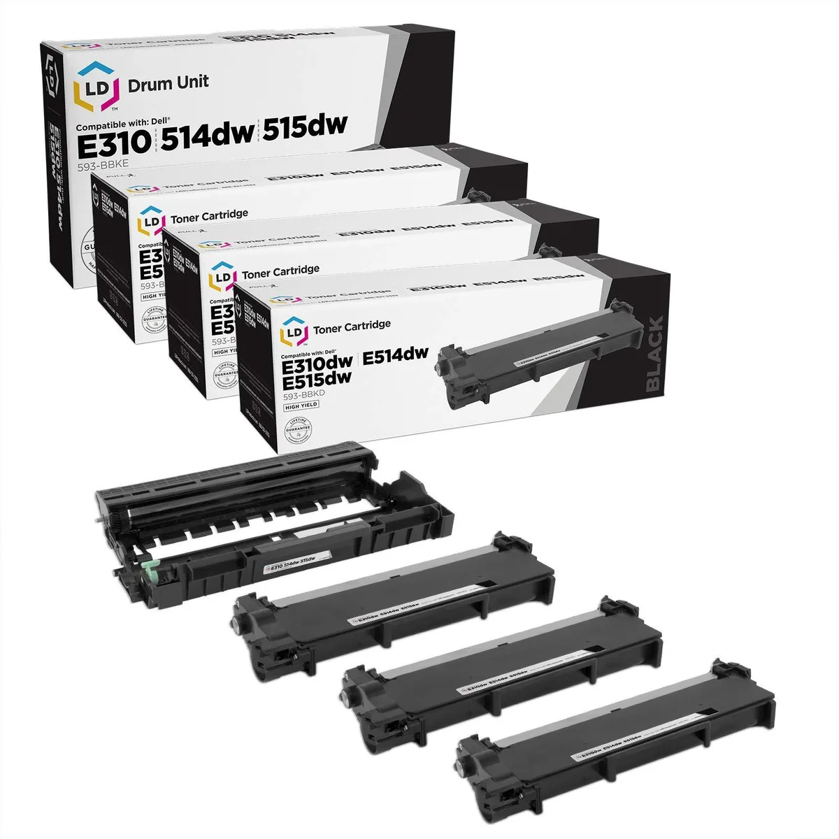 LD Products LD Products Compatible 4 Pack Toner Cartridge Set for Dell E310dw E514dw E515dn E515dw (3 Toners 1 Drum) — product photo