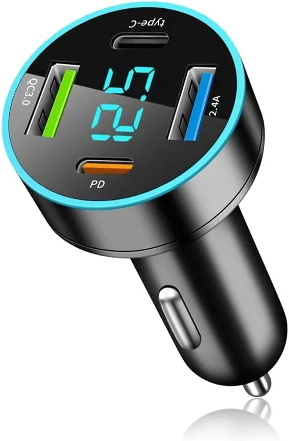 Leelbox Leelbox 4 Port Fast Car Charger Voltmeter Display PD QC3.0 USB C 12-24V 2.4A — product photo