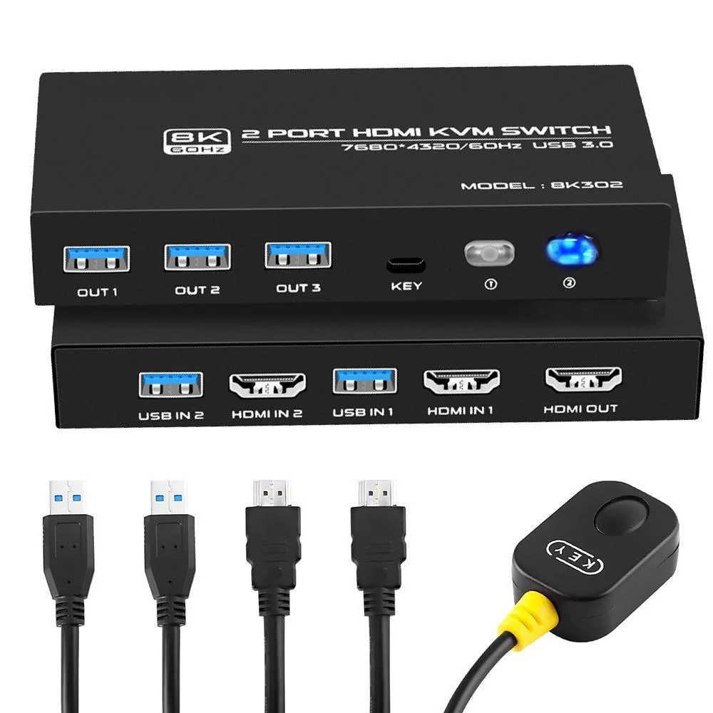 AUTYUE AUTYUE 2 Port HDMI KVM Switch 8K 60Hz with 2 HDMI 2.1 Cables &amp; 2 USB 3.0 Cables — product photo