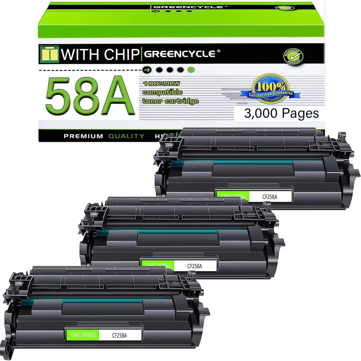 GREENCYCLE GREENCYCLE CF258A Black Toner Cartridge 3 Pack — product photo
