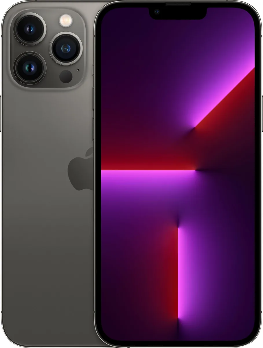 Apple iPhone 13 Pro Graphite smartphone, flat stainless edges, matte glass back, triple camera array