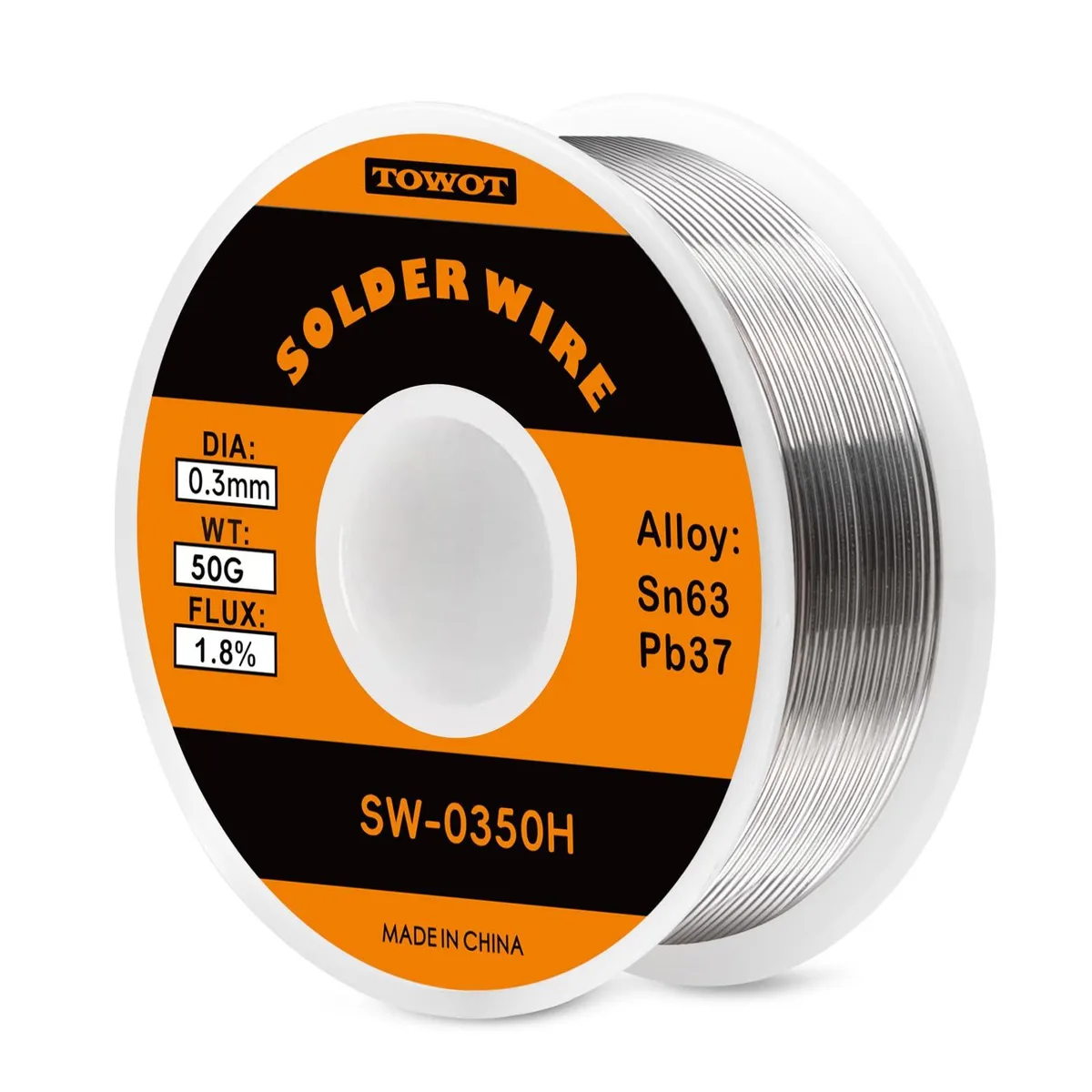  TOWOT 63-37 Solder Wire 0.3mm 50g 1.8% Flux — product photo