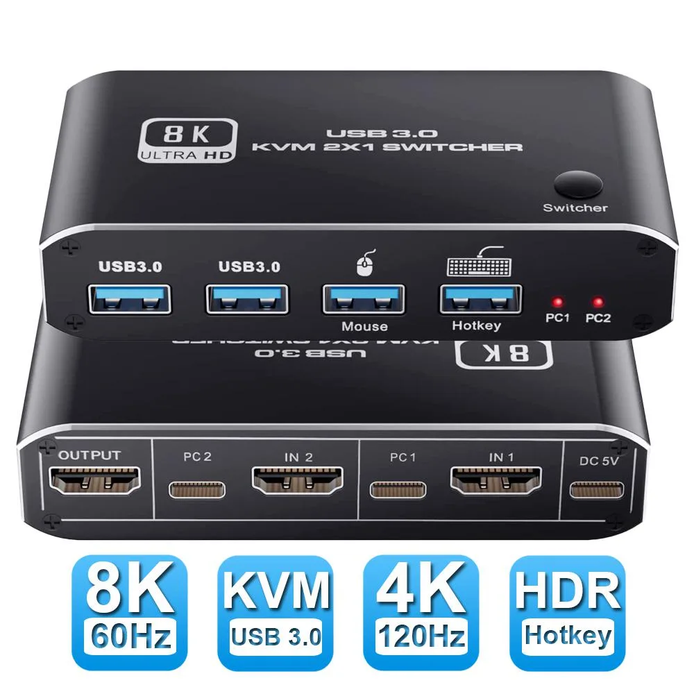 IHDAPP IHDAPP 8K 60Hz 4K 120Hz HDMI 2.1 2-Port KVM Switch — product photo