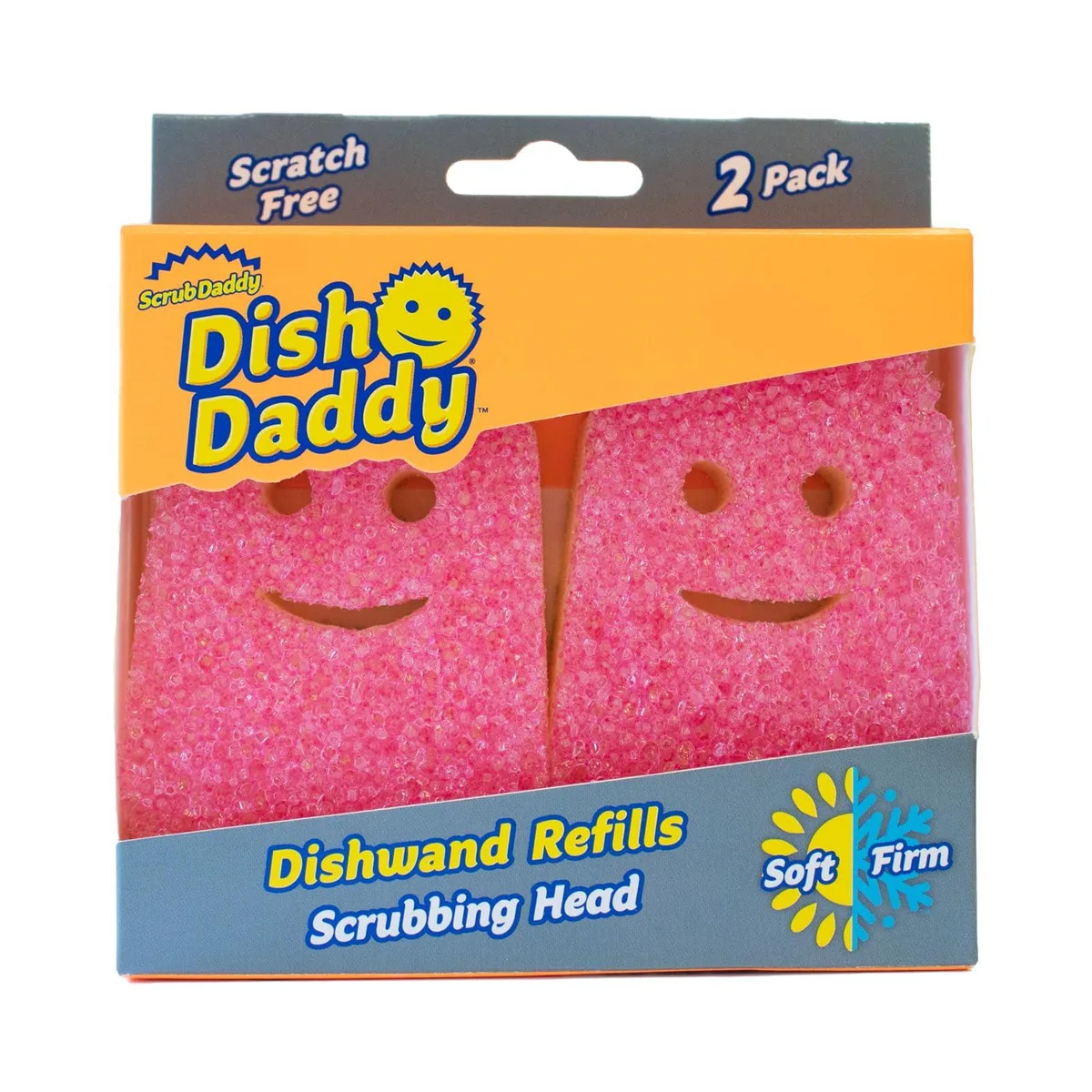 Two pink sponge heads on white backing card