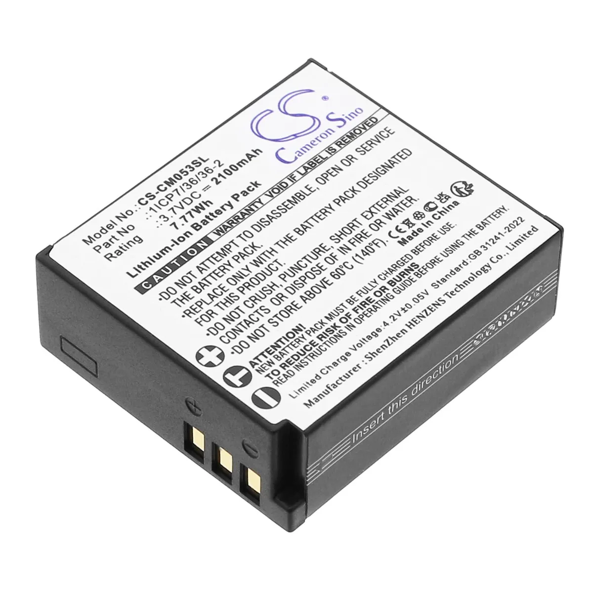 Cameron Sino Custom Battery Pack 1ICP7/36/36-2 2100mAh 7.77Wh — product photo