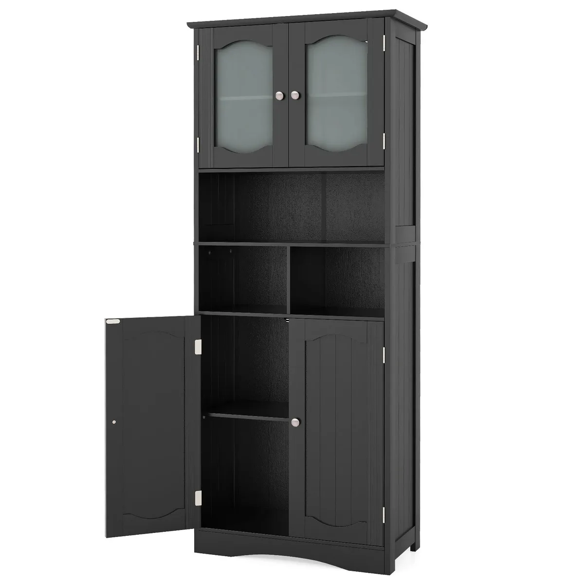 SlickBlue SlickBlue 58.5" Black Freestanding Linen Bath Storage Cabinet with Frost Glass Doors — product photo