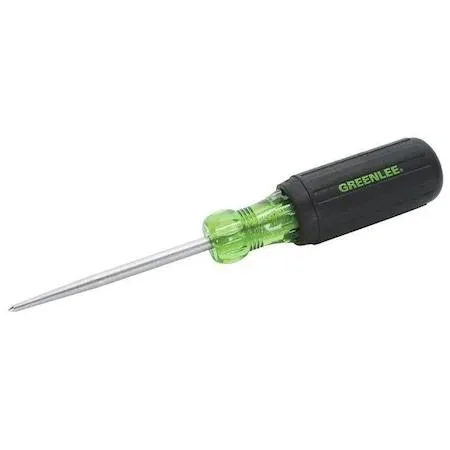 Greenlee 9753-12C scratch awl with green and black cushion grip handle and chrome plated steel shank