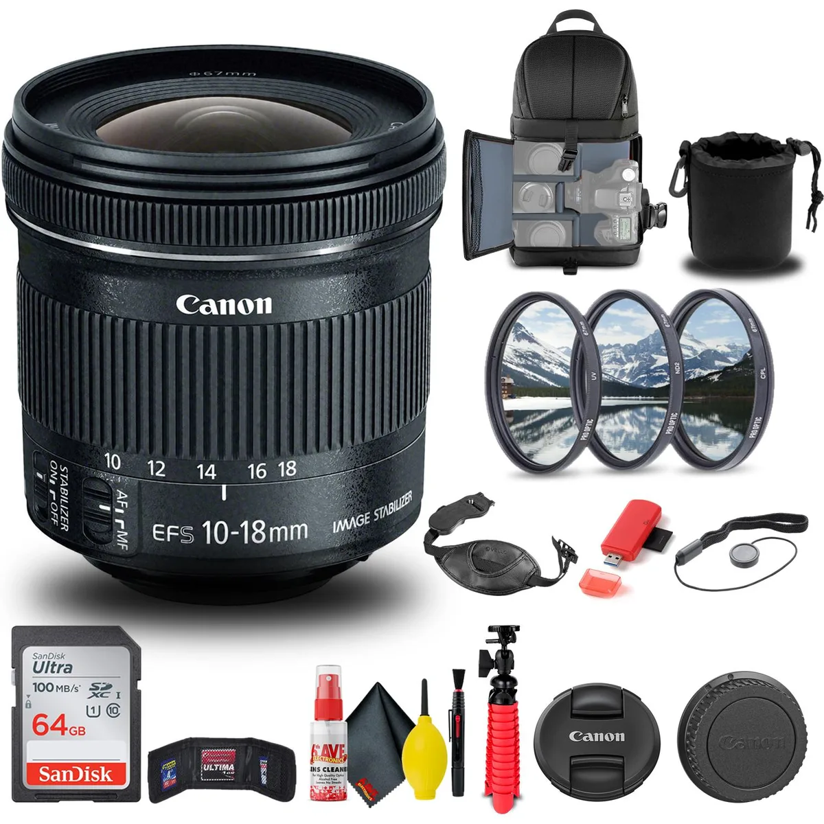 Canon Canon EF-S 10-18mm f/4.5-5.6 IS STM Lens (9519B002) Bundle camera lens — product photo