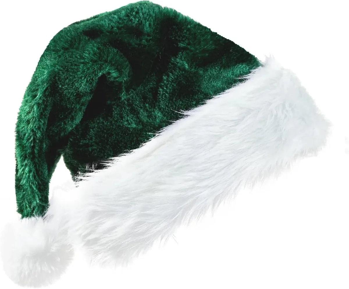 Tanvia Tanvia Velvet Plush Santa Hat Dark Green 13.3 x 17.7 in — product photo