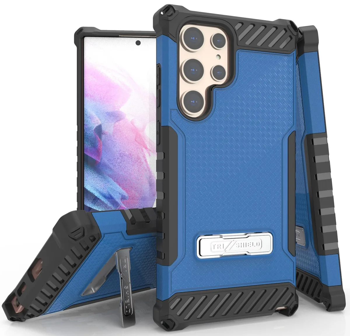 Nakedcellphone Nakedcellphone Tri-Shield Kickstand Case + Lanyard Strap Blue for Galaxy S22 Ultra 5G — product photo