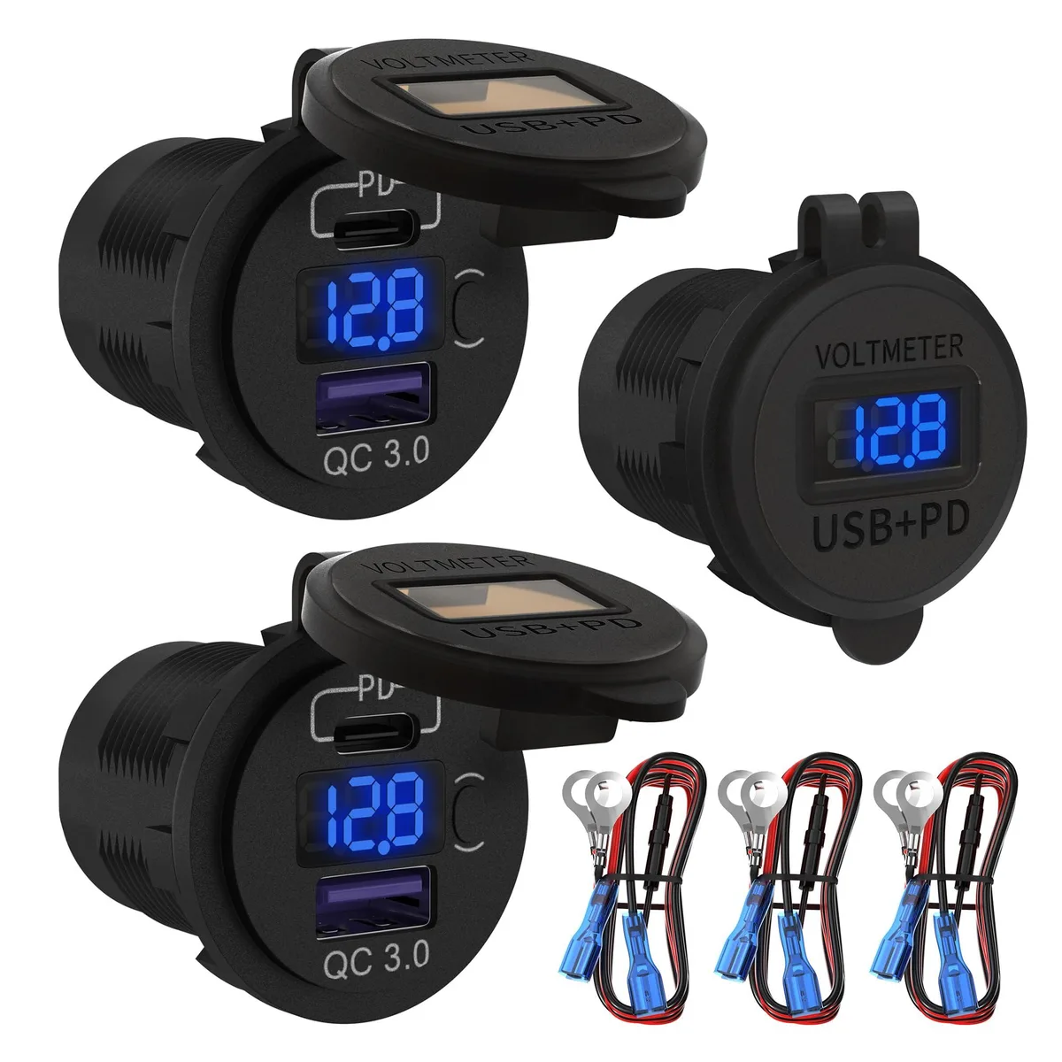  DAIERTEK DS2013-P21-B 12V USB C Car Charger Socket 3-Pack — product photo