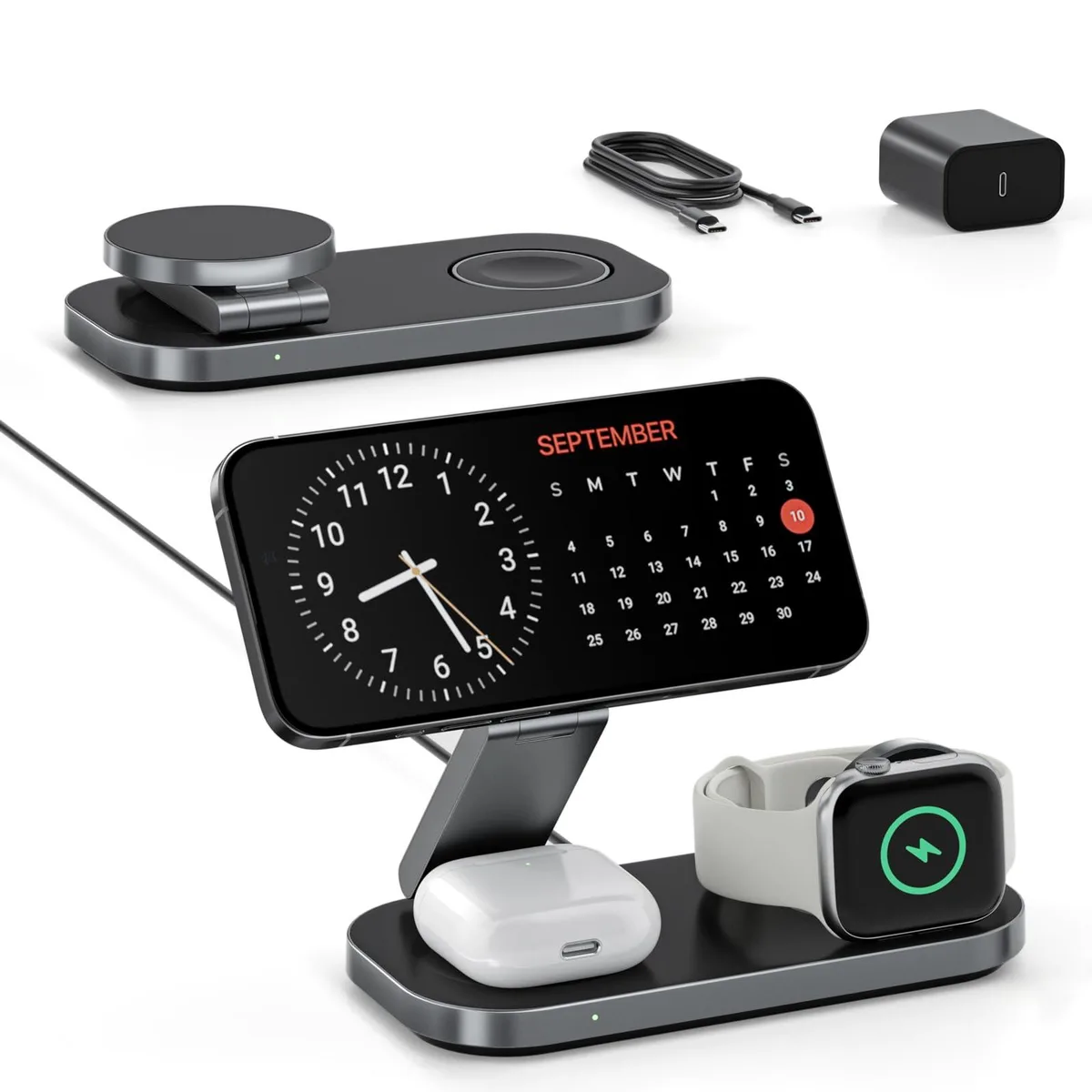  KEEPRO T8Y-15W-Black 3-in-1 MagSafe Charger Black — product photo