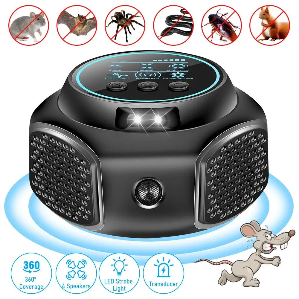 White rectangular plug-in pest repeller with front speaker grille and control buttons