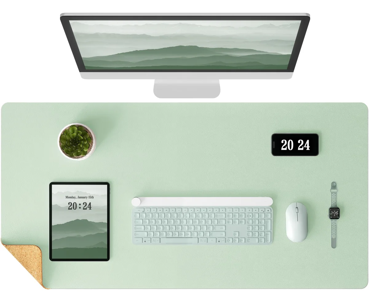 Adafruit Adafruit Double-Sided Desk Pad 37.8"x17" Leather &amp; Cork 2 in 1 Accessory (Aqua) — product photo