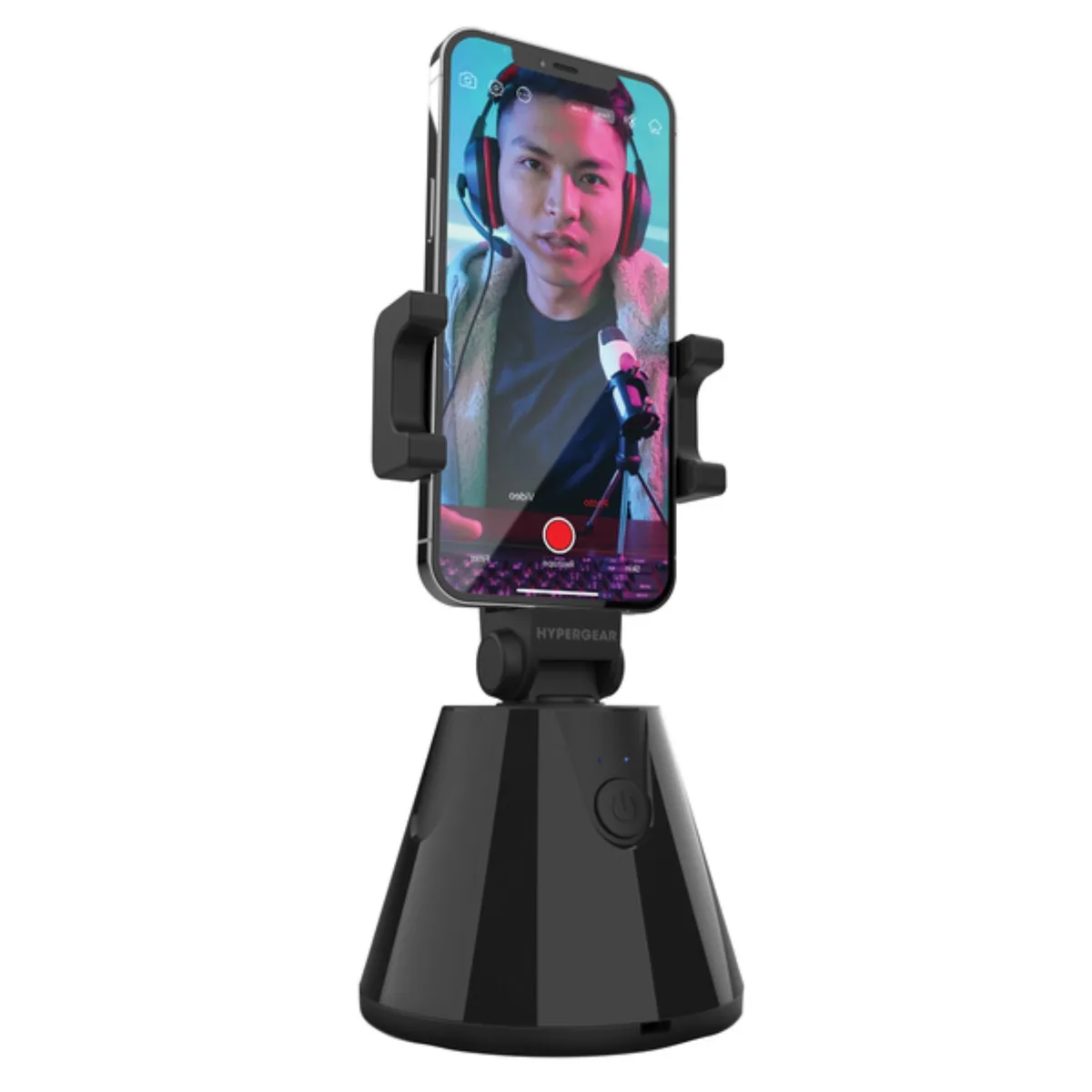 Black rectangular phone mount with auto-closing grip and rotating base