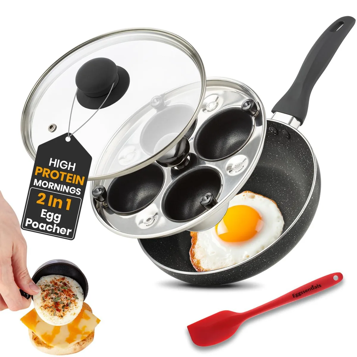 2 IN 1 Egg Pan & Egg Poacher Pan 4 Cups electric skillet — product photo