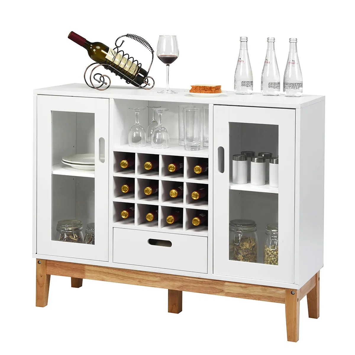 Costway Costway Wood Storage Cabinet w/ Rack & Drawer White 12 Bottle Racks — product photo