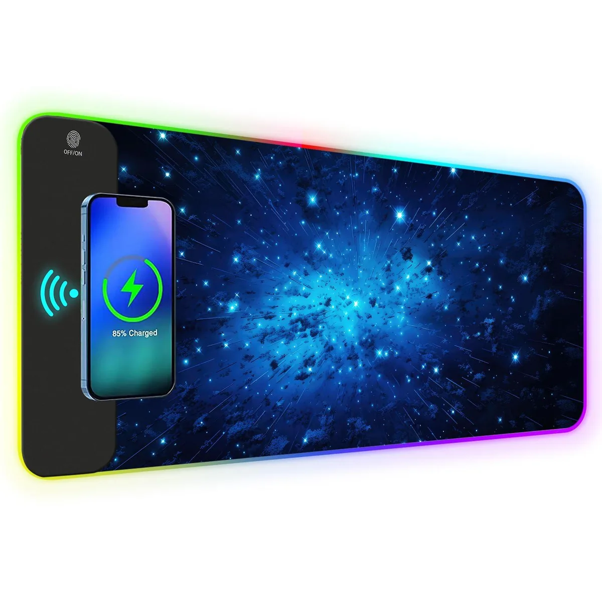 KEHIPI KEHIPI AMS-Charging-06 Wireless Charging RGB Mouse Pad Blue Meteor Starry Sky — product photo
