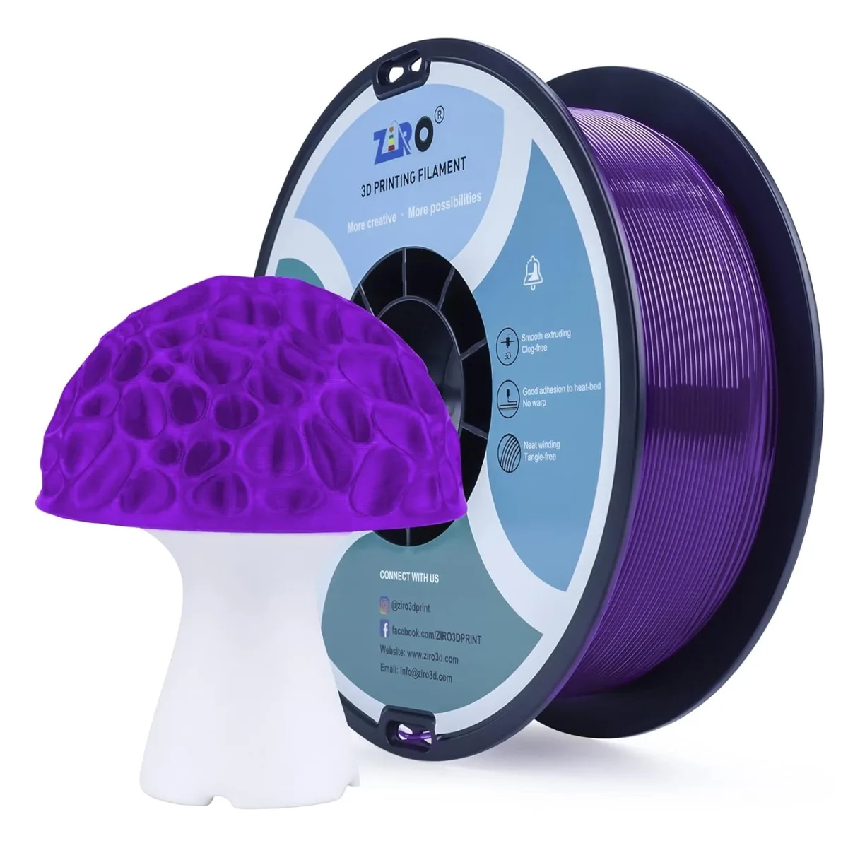 Ziro 3D Ziro 3D PLA Pro 3D printer filament 1.75mm Transparent Purple 1kg — product photo