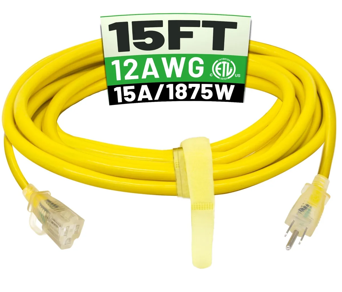  POWGRN 15 ft 12/3 Outdoor Power Extension Cord Yellow — product photo