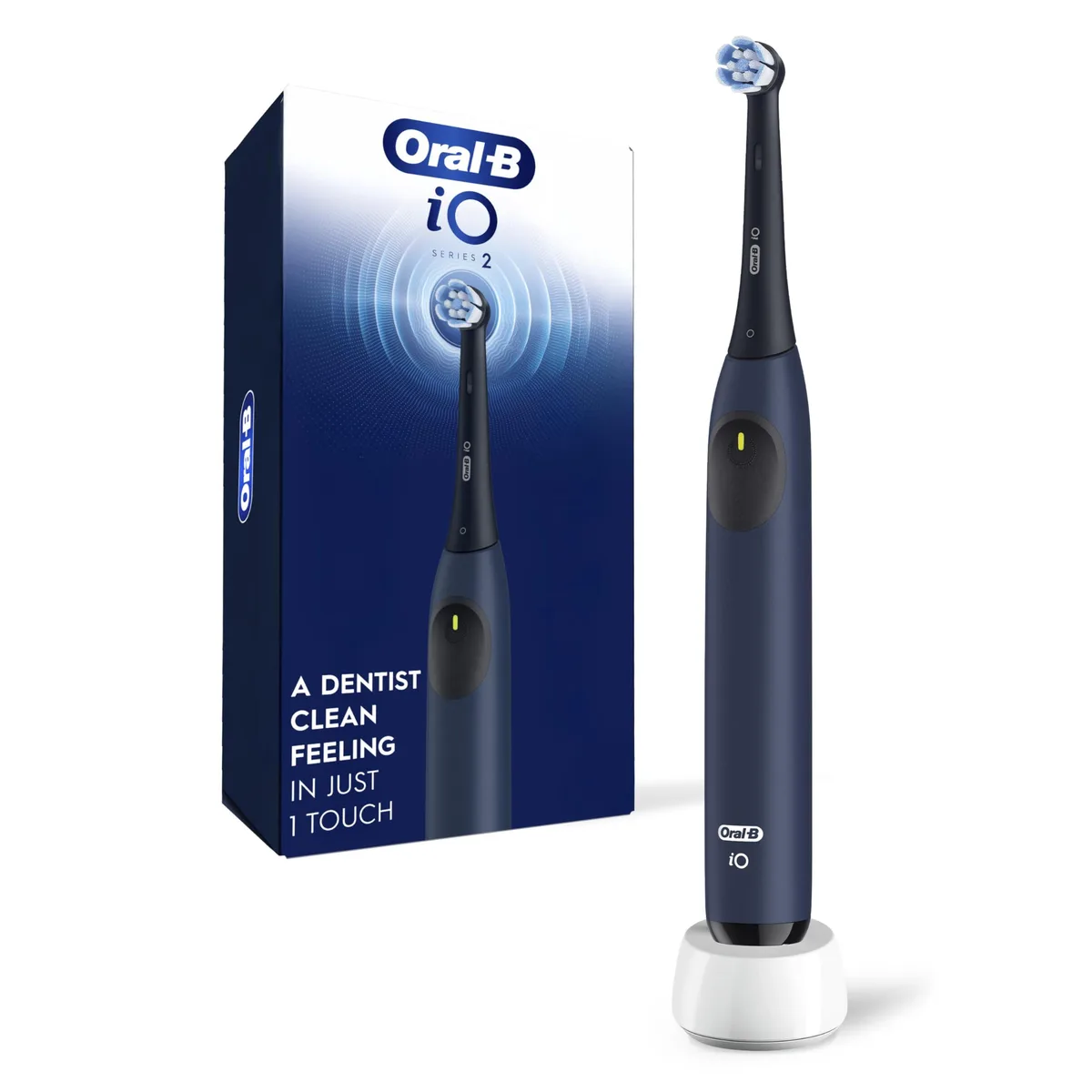 Dark blue electric toothbrush with pressure sensor, rechargeable handle and brush head