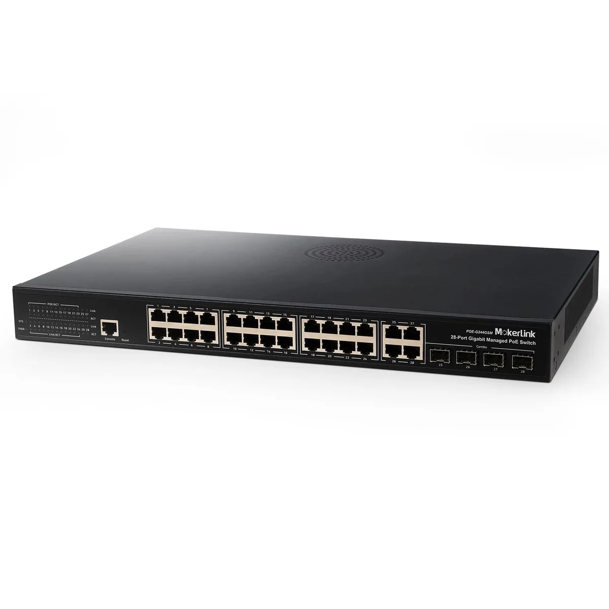 BFKK BFKK 24-Port PoE Gigabit Managed Switch 4 GE Uplink 4 Combo SFP 300W L2+ Rackmount Fanless — product photo