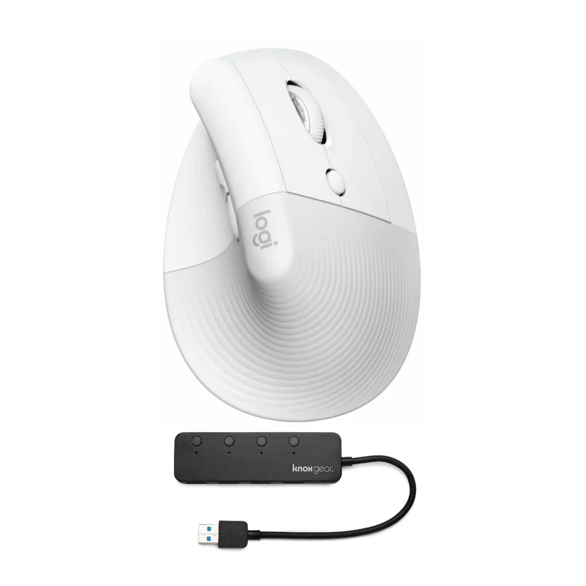 Logitech Logitech Lift Vertical Wireless Ergonomic Mouse Pale Gray with 4-Port USB 3.0 Hub — product photo