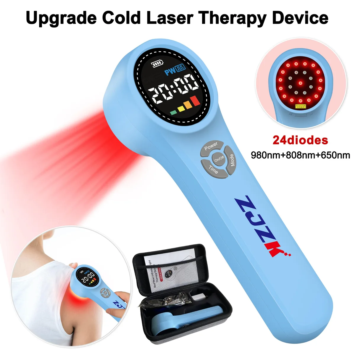 ZJZK ZJZK HHL02-724 Handheld Cold Laser Therapy Device 24 Diodes 660nm 810nm 980nm Blue — product photo