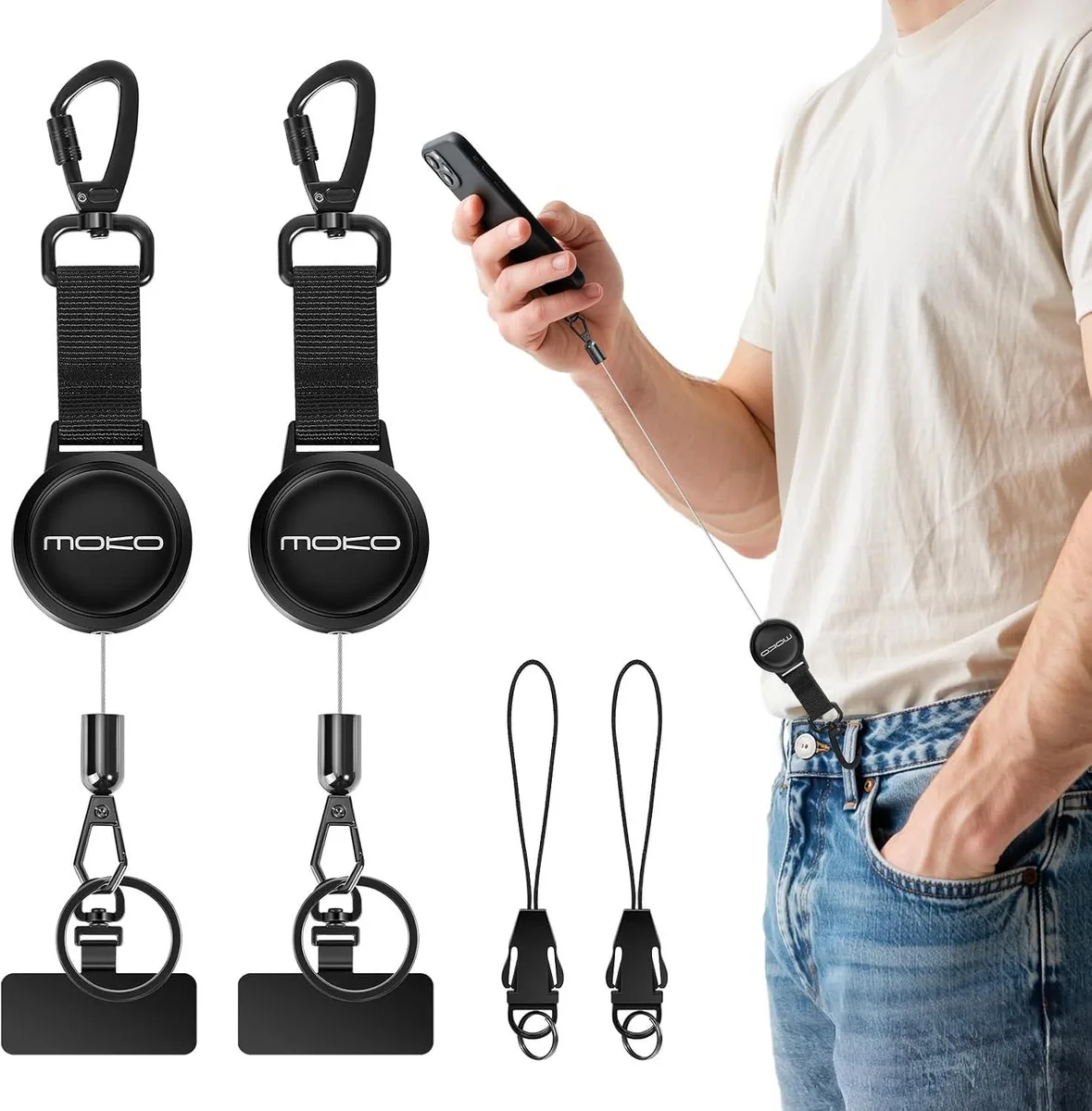 MCHOSE MCHOSE Anti-theft Phone Tether Retractable Steel Lanyard 360° 27.56 Black — product photo