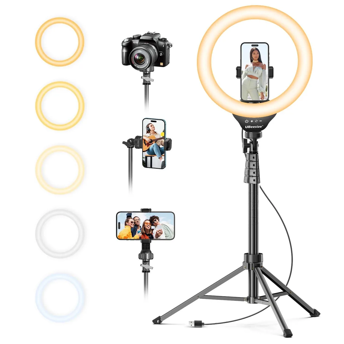 Black 12 inch LED ring light with 240 LEDs on 62 inch extendable tripod stand