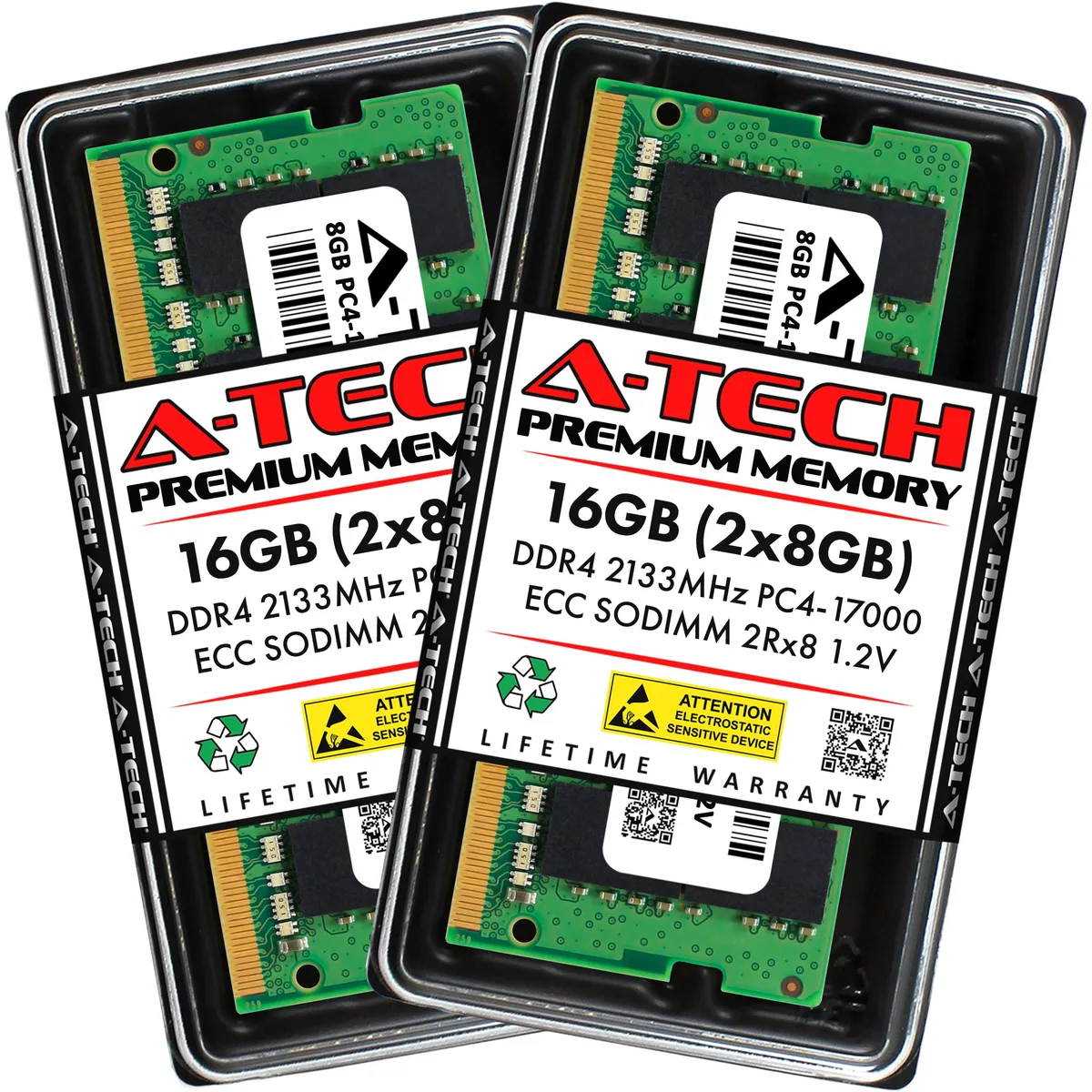 A-Tech A-Tech 16GB (2x8GB) DDR4 2133 MHz ECC SODIMM PC4-17000 CL15 1.2V 2Rx8 Dual Rank Laptop RAM — product photo