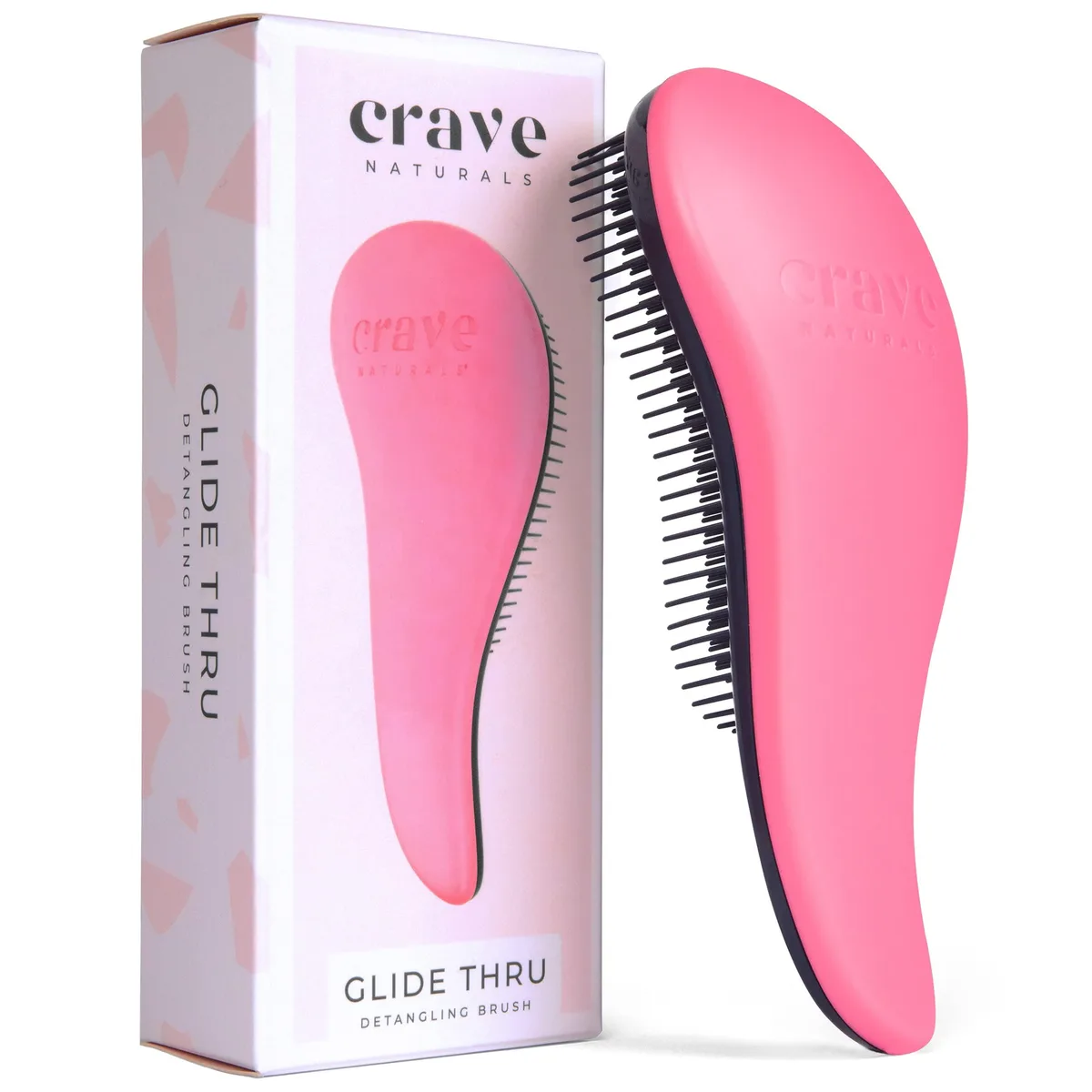 Pink detangling brush with flexible bristles, 7.5 by 3 inches