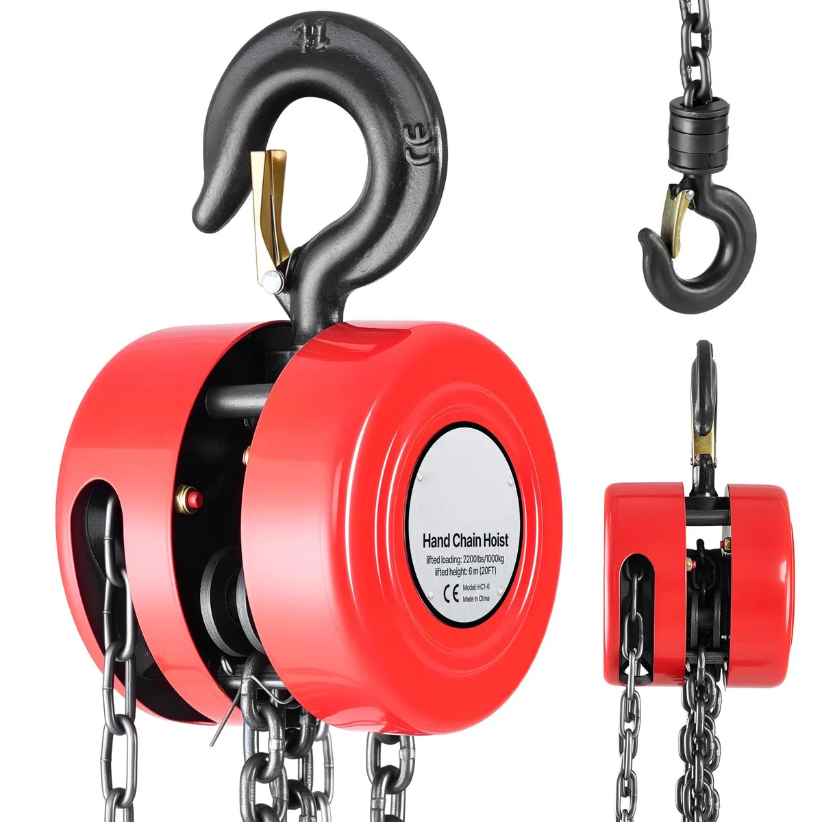 VEVOR VEVOR Hand Chain Hoist 1 Ton 2200 lbs 20 ft G70 Red — product photo