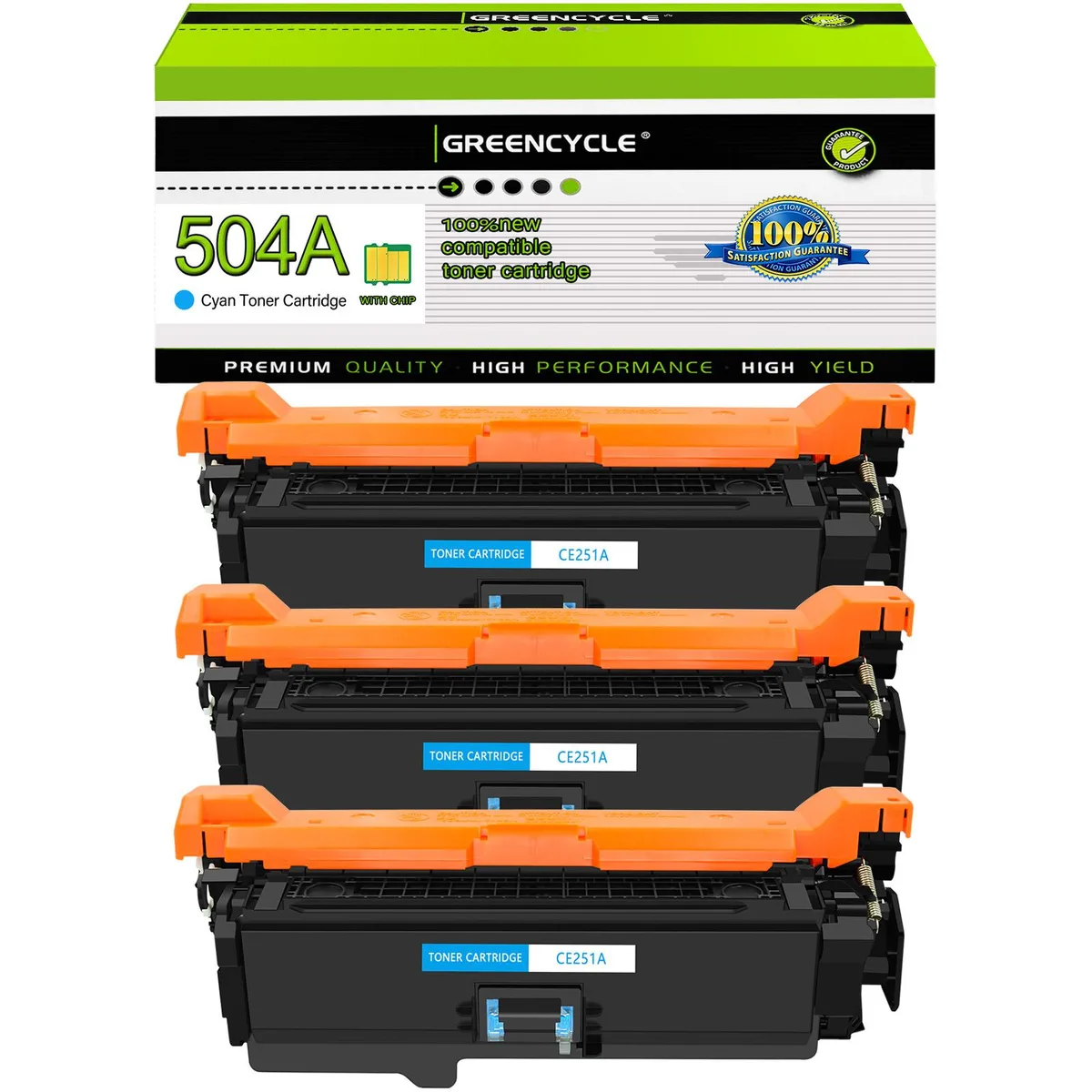 GREENCYCLE GREENCYCLE 504A CE251A Cyan Toner Cartridge 3 Pack 7000 pages — product photo