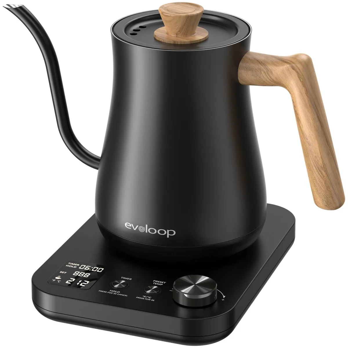  evoloop 0.8 L Gooseneck Electric Kettle (Black Wooden) — product photo